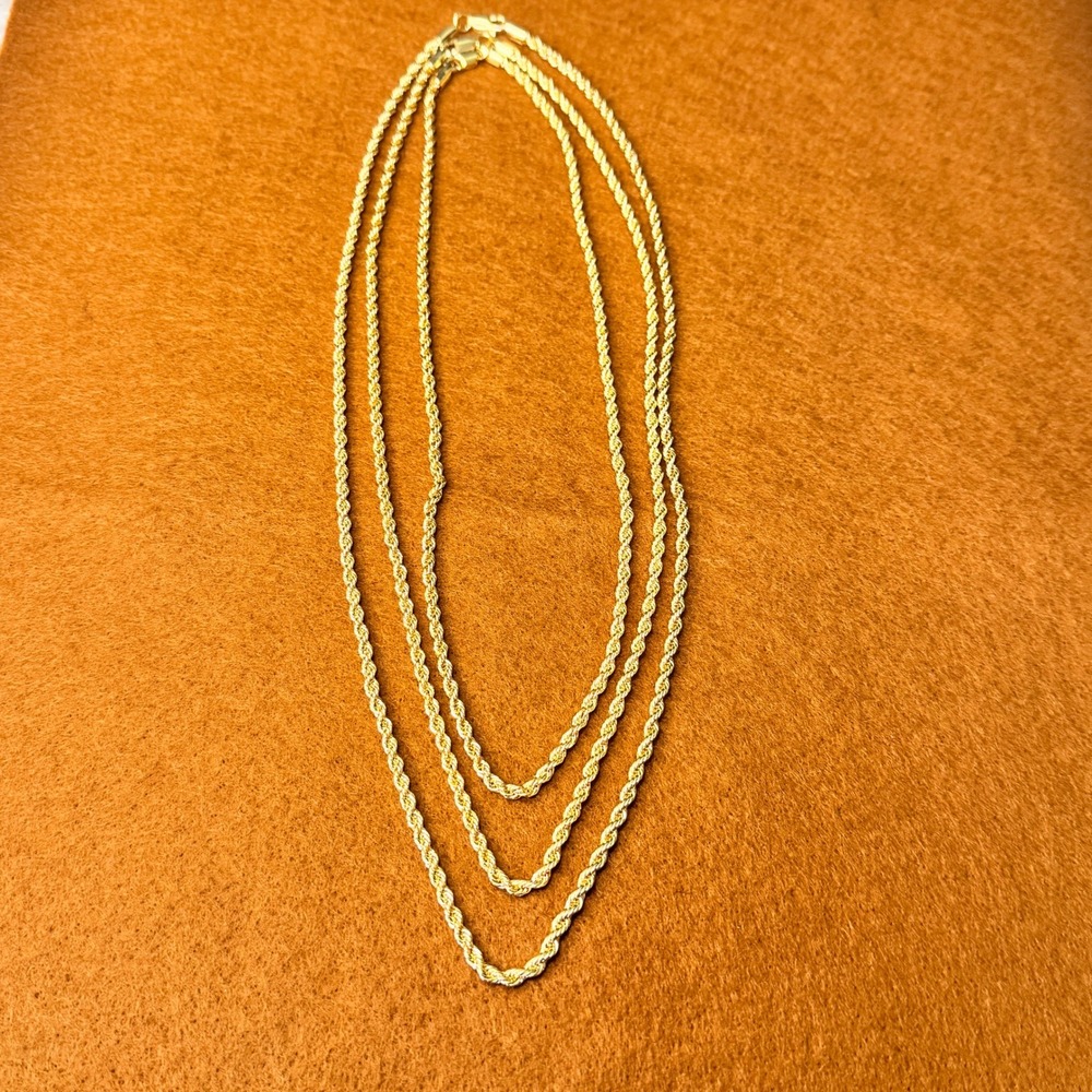 Set of 3 Gold Tone Rope Chain Necklaces Layering Jewelry 18 20 22 Inch
